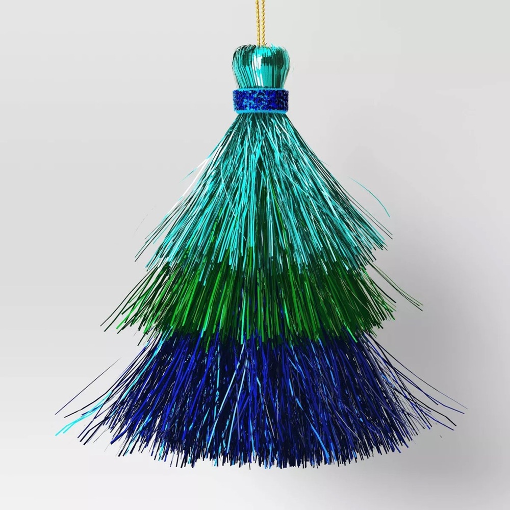 3' 5" nwt Christmas Mini Tassel Ornament Set Green /Blue